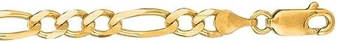 14k Gold Sparkle Cut Alternate Classic Figaro Chain Necklace Jewelry Gifts for Women in White Gold Yellow Gold Choice of Lengths 16 18 20 24 22 30 and Variety of mm Options