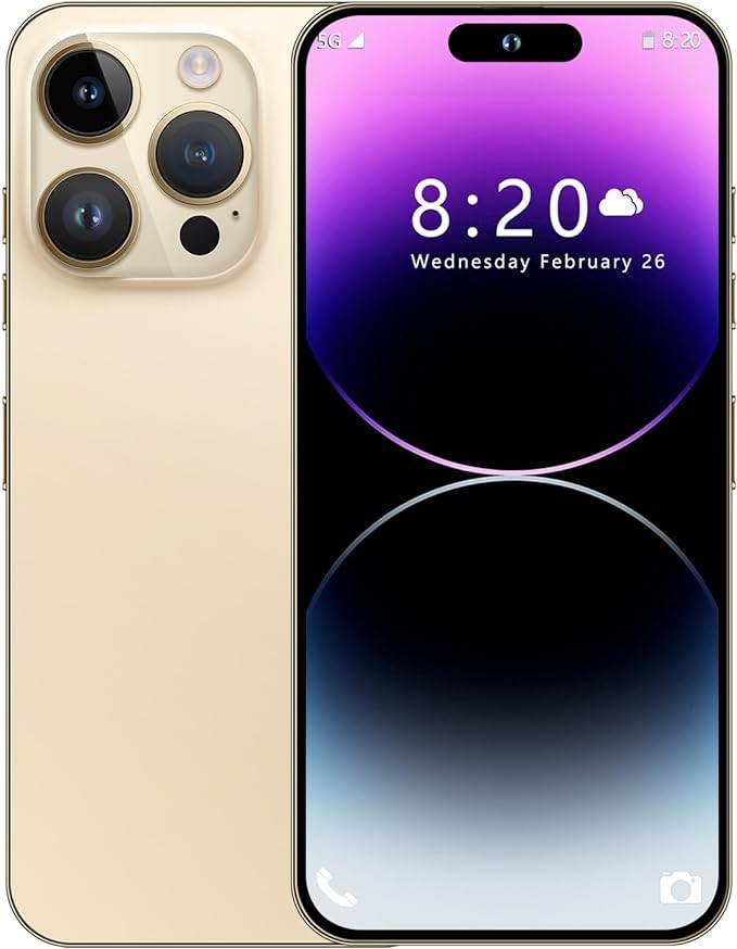 I14 Pro Max Unlocked Cell Phone,Long Battery Life 6.82" HD Screen Unlocked Phones,Android13 6+256GB Smartphone with 128G Memory Card,Dual SIM/Fingerprint Lock/Face ID/GPS (Gold)